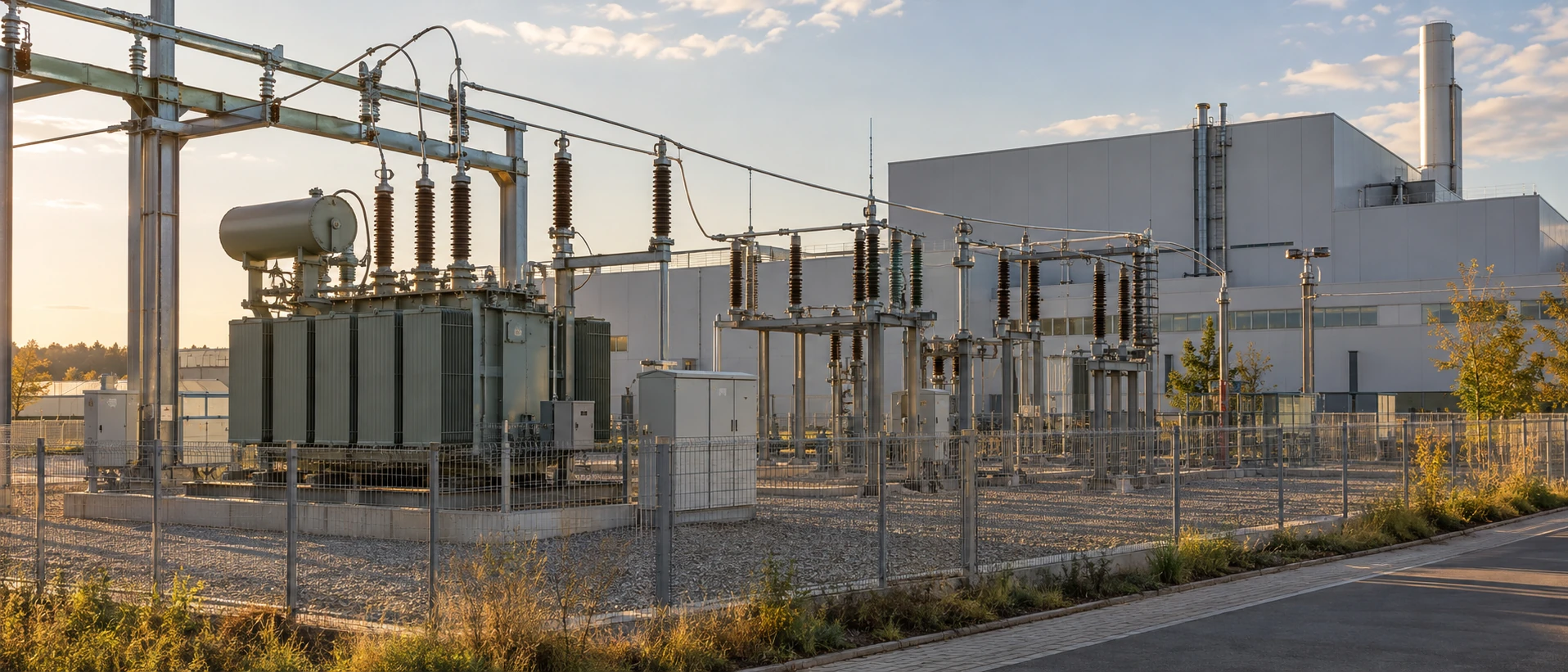 Illustrative Energieinfrastruktur zur Versorgung mehrerer gewerblicher Lieferstellen.