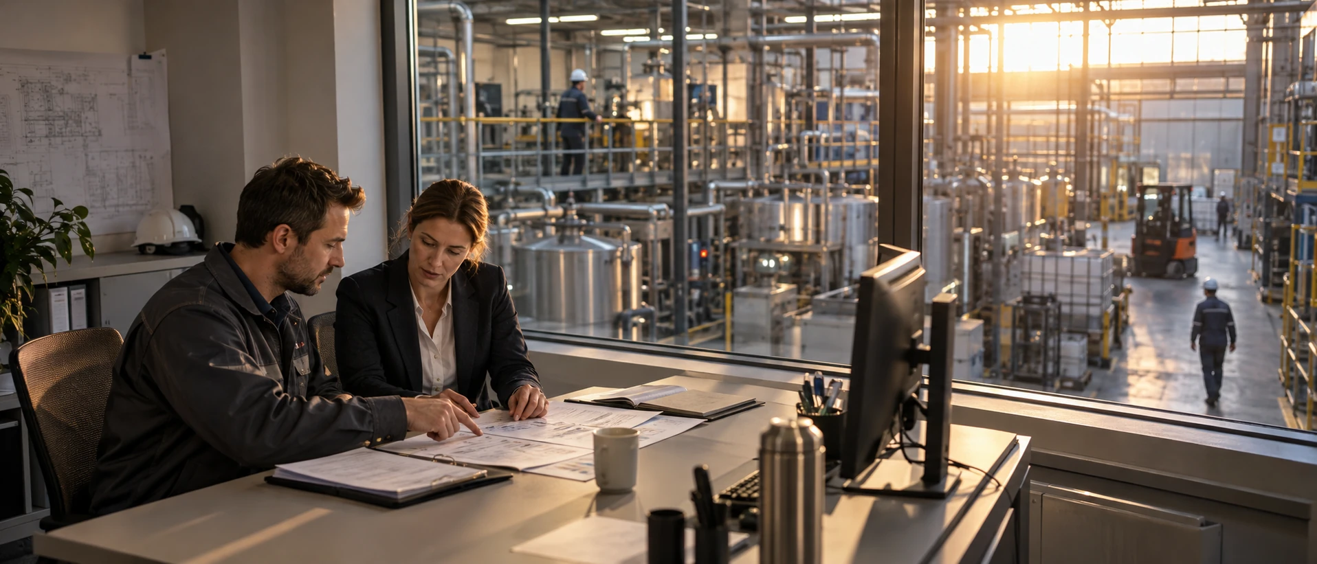 Illustrative Besprechung einer Beschaffungsstrategie mit Blick auf die Produktion.